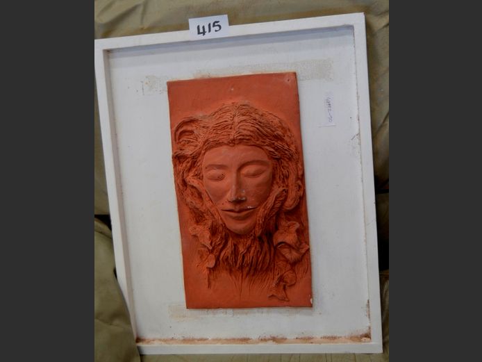 BOX FRAMED TERRACOTTA WALL ART "FACE", 42 x 24cm