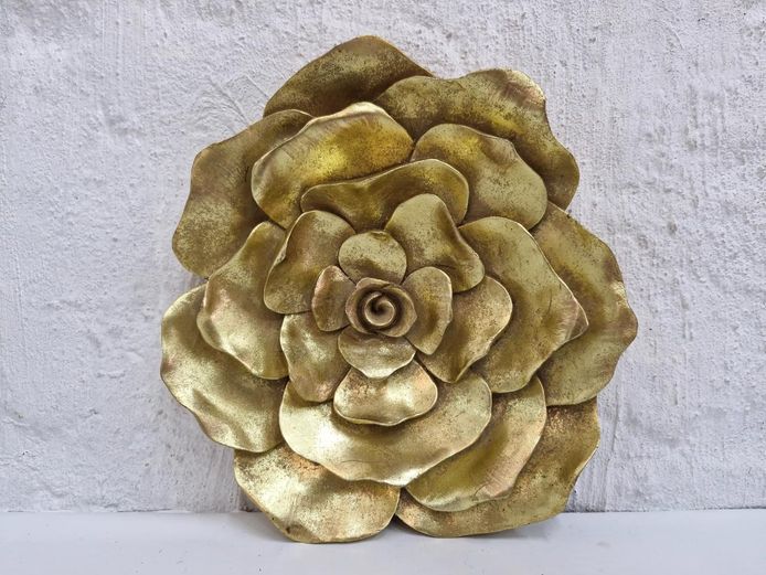 Wooden Metallic Gold Rose Flower Decorative Wall Art Plaque