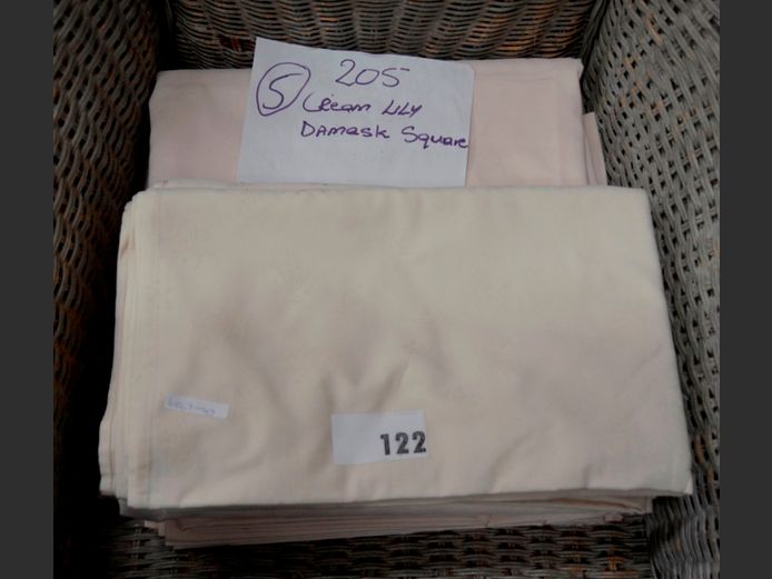 LOT OF 10 CREAM DAMASK TABLECLOTHS