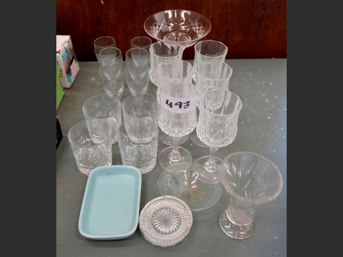 CUT GLASS WINE GLASSES, MARTINI GLASSES, CUT GLASS VASE, etc