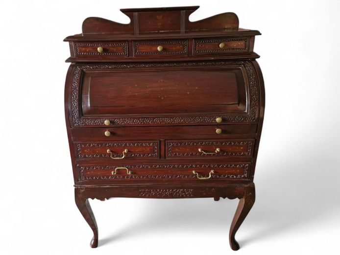 Antique Rosewood Brass Inlay Writing Bureau