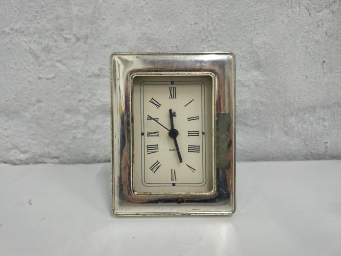 Silver-Tone Battery Operated Quartz Desk Clock with Roman Numerals