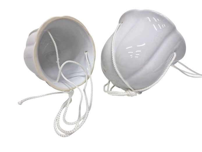Pair of Vintage White Fluted Ceramic Hanging Planters