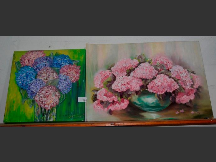 UNFRAMED OIL ON CANVAS & A FRAMED OIL ON CANVAS "CHRYSANTHEMUMS", 96 x 66cm & 60 x 60cm