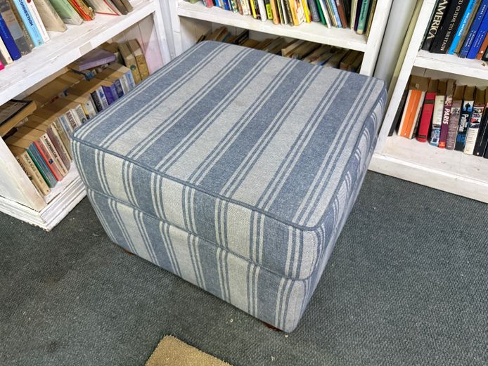 Blue & Grey Striped Ottoman