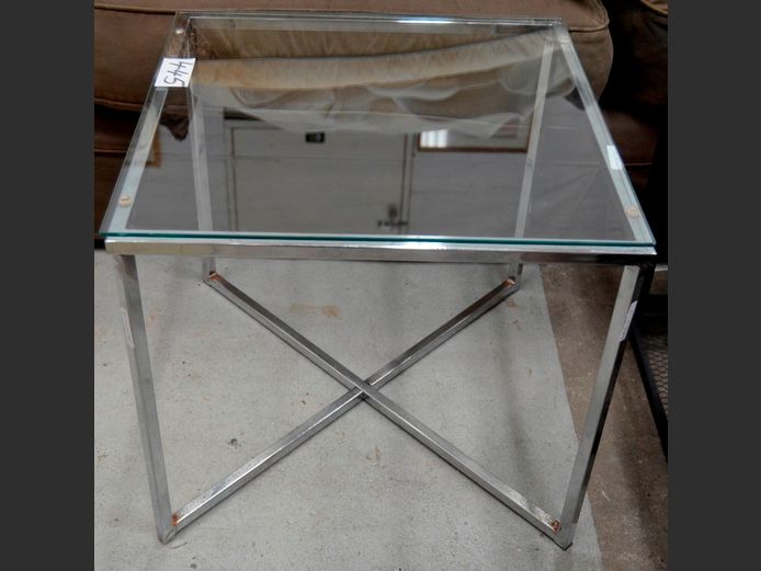 CHROME & GLASS SIDE TABLE, 50 x 50 x 45cm