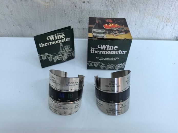 Vintage Liquid Crystal Cuff Wine Thermometer Set with Original Box