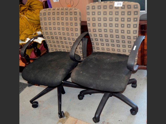PAIR SWIVEL OFFICE CHAIRS [Loose arm on 1, needs a clean]