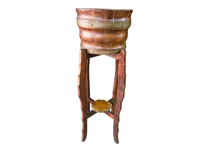 Imbuia Wood Plant Stand & Barrel Jardiniére