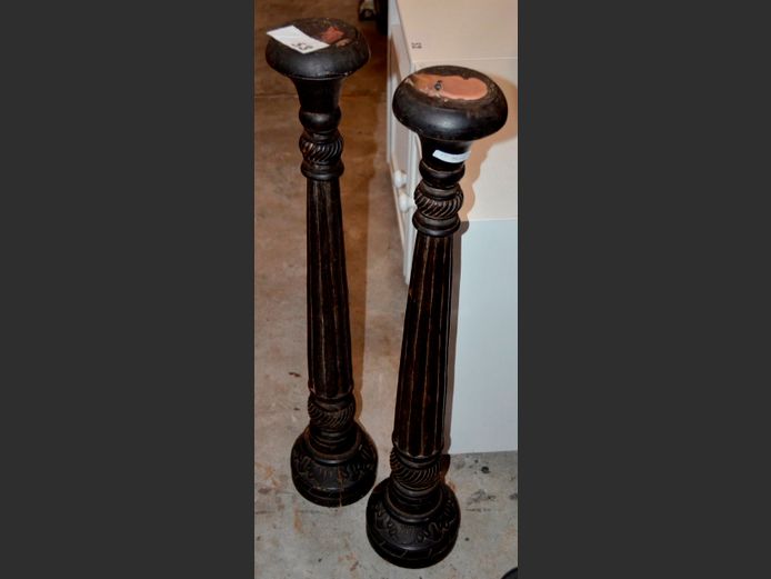PAIR WOODEN CANDLESTICKS, 81cm High