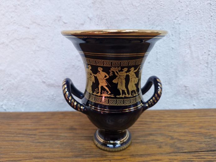 Greek Style Cobalt Blue and Gold Urn Vase