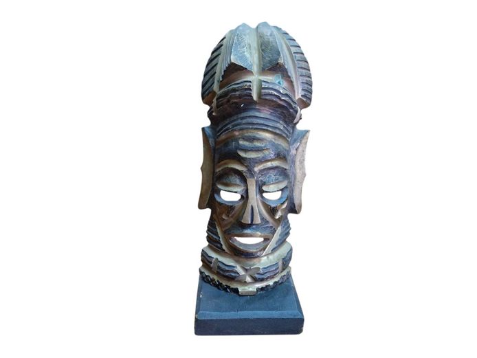 traditional Cast Brass African Tribal Mask Sculpture (2.9kg Weight)
