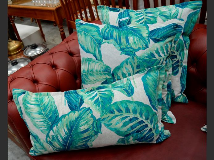 SET OF 3 BEIGE & GREEN SCATTER CUSHIONS