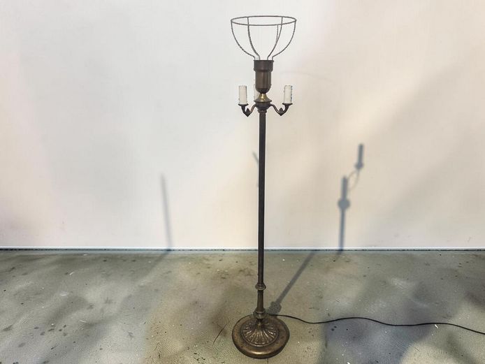 Vintage Brass Torchiere Floor Lamp with Candle Arms