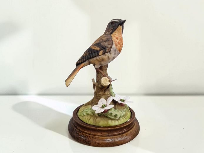 Vintage Bisque Porcelain Bird Figurine on Wooden Base