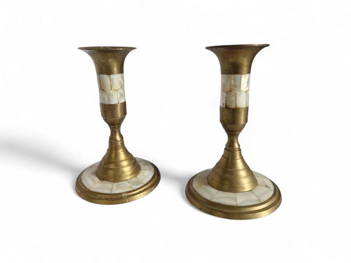 Mother of Pearl Solid Brass Candlesticks