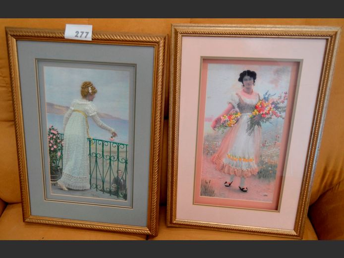 LOT OF 2: GILT FRAMED DECORATIVE ARTWORKS, 58 x 40cm