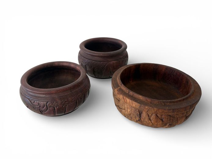 Hand-Carved Wooden Trinket Box & Decorative Lidded Bowl (2-Piece Set)