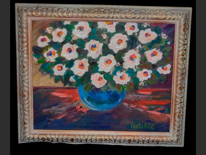 FRAMED REPRODUCTION PORTCHIE STILL LIFE OF FLOWERS IN VASE, 48.5 x 39cm