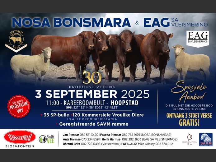 NOSA BONSMARAS & EAG SA VLEIMERINOS 30STE PRODUKSIEVEILING