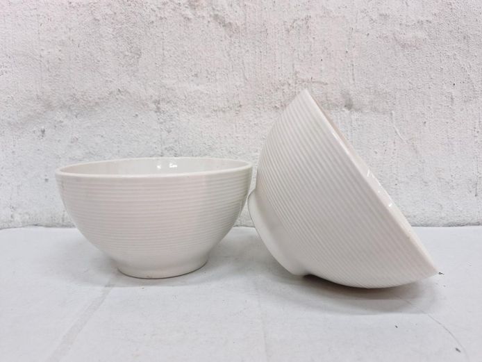 Pair of White Ridged Ceramic Bowls