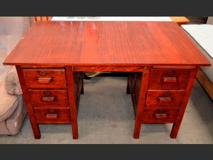 TEAK & SAPELE MAHOGANY 6-DRAWER DESK, 127 x 74 x 76cm [Needs attention]