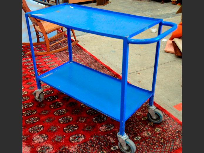 BLUE METAL 2-TIER TROLLEY, 103 x 48 x 84cm