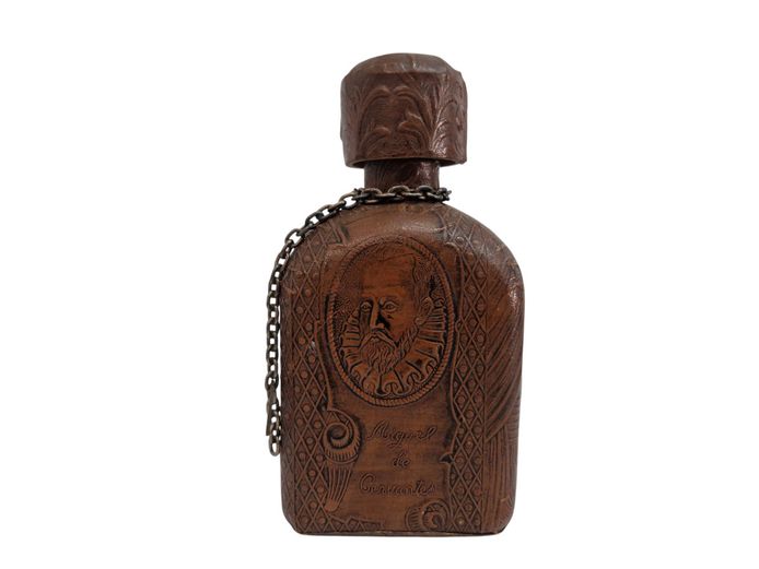Vintage Spanish Leather Decanter: Miguel de Cervantes Tribute