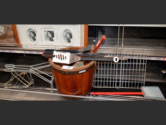 BRASS BOUND COAL BUCKET, 34cm Diameter x 29cm High, POTJIE POT STANDS, BRAAI GRIDS, etc