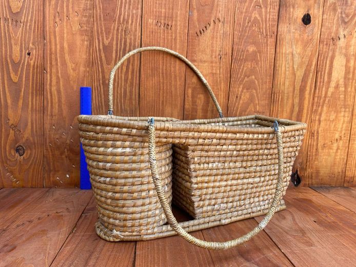 Divided Woven Reed Basket Caddy with Folding Handles