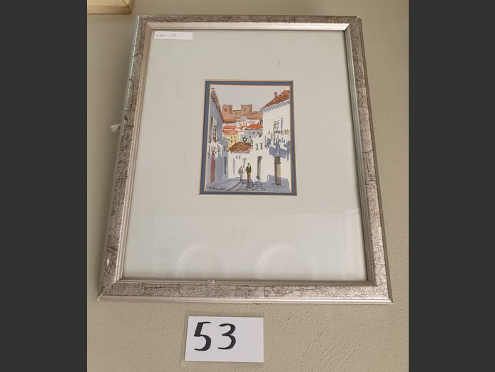 FRAMED WATERCOLOUR "STREET SCENE", 10 x 13cm
