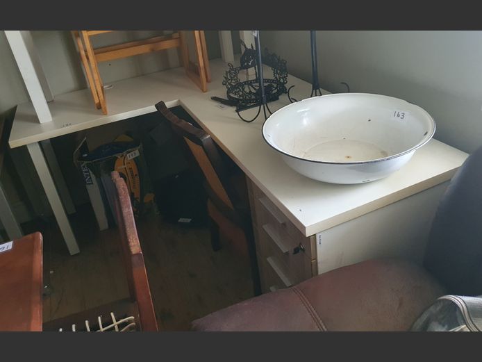 WHITE L-SHAPED 4-DRAWER DESK, 80 x 140 x 74
