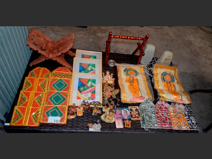 ASSORTED INDIAN ORNAMENTS, FRAMED PRINTS, COMPUTER SPEAKERS, etc [Untested]