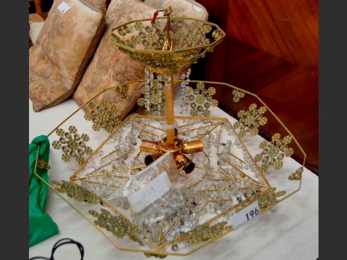 BRASS & CUT GLASS CHANDELIER, 65cm Diameter x 42cm High [Tarnished]