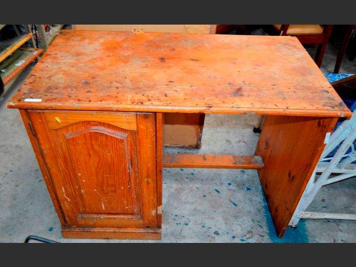 PINE SINGLE DOOR DESK, 98 x 51 x 72cm [In need of restoration]