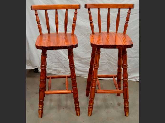 PAIR PINE BAR CHAIRS, 67cm High
