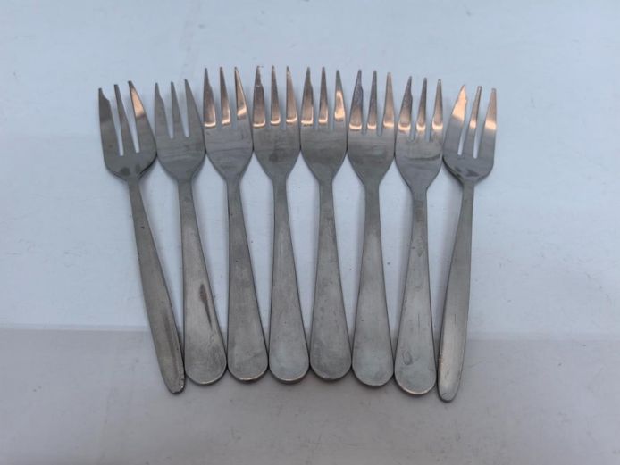 Set of 8 Stainless Steel 3-Tine Cake Forks