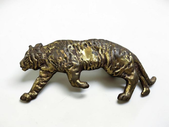Antique Cast Brass Tiger Relief Plaque