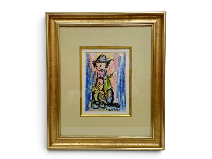 Frans Claerhout (1919–2006) – Figure with Hat, Original Pastel on Paper