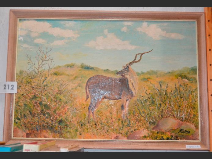 FRAMED OIL ON BOARD "KUDU" SIGNED J. LAMB, 60 x 40cm