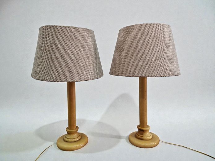 Pair of Scandinavian Style Wooden Lamps