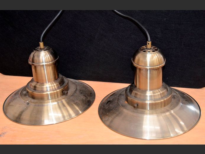 PAIR BRUSHED METAL CEILING LIGHTS, 32cm Diameter x 20cm High