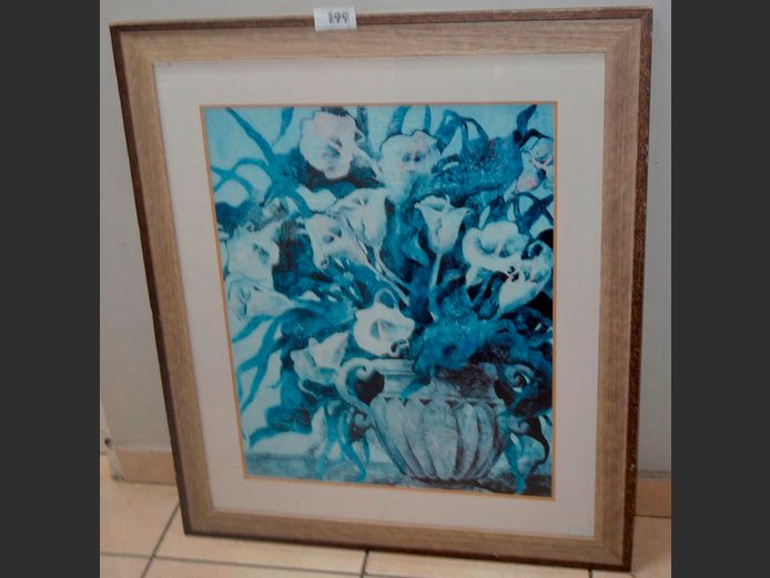 FRAMED PRINT "ARUM LILIES IN VASE", 75 x 60cm
