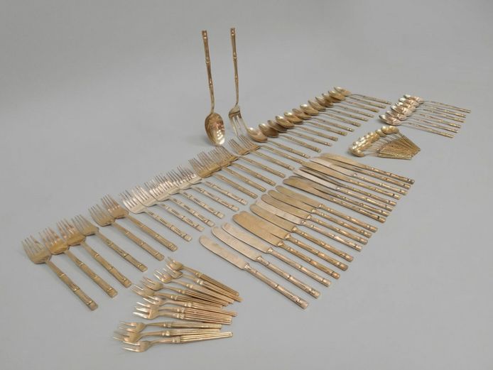Mid-Century Thai Nickel Bronze Bamboo Motif Cutlery