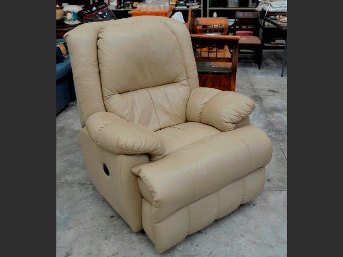 ALANE LOUNGE BEIGE LEATHER ELECTRONIC RECLINING ARMCHAIR [Switches on]