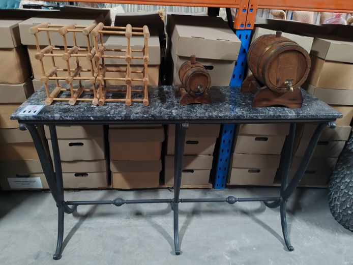 Console / Server Table with Marble Top & Décor Items (STC)