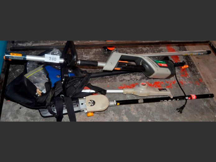 RYOBI ELECTRIC LINE CUTTER WITH ATTACHMENTS & HARNESS [Switches on, untested further]