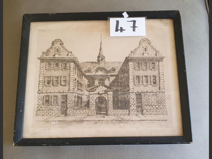 Framed Etching "Historic Building" Signed Tinus De Jongh