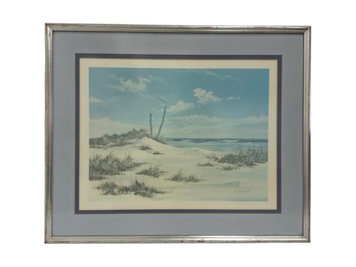 Framed Coastal Dune Watercolor Painting by Artist Suzy Aalund (1933–2016)