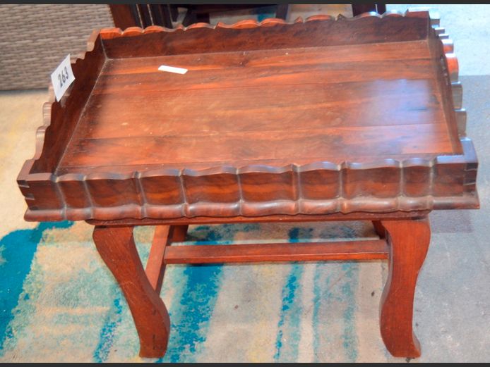 IMBUIA TRAY, 53 x 37cm, & DRESSING TABLE STOOL FRAME, 42 x 34 x 35cm